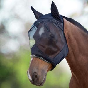 Harrison Howard CareMaster Horse Fly Mask Large Eye Space Half Face with Ears Black Medium Cob