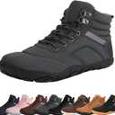 Womens Mens Winter Barefoot Boots Warm Minimalist Wide Toe Box Snow Boots Zero Drop Sole Outdoor Water Resistant Ankle Booties (8-8.5 Women/6.5-7 Men, Grey)
