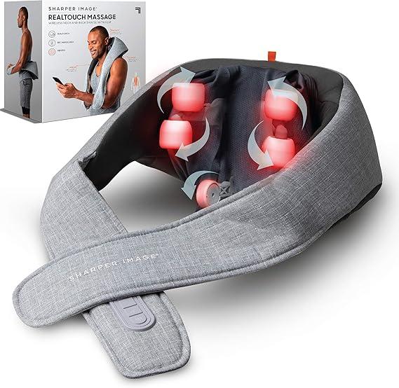 Sharper Image Realtouch Massager - Wireless Neck & Back Shiatsu Massage with Heat| Soothes Sore Muscles, Neck, Back, & Shoulders| Cordless & Rechargeable| Adjustable Intensity| Pain & Stress Relief