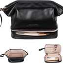Abiudeng Large Capacity Makeup Bag Ladies Cosmetic Bag Travel Bag with Compartments Portable PU Leather Travel Makeup Bag with Handle (Black)