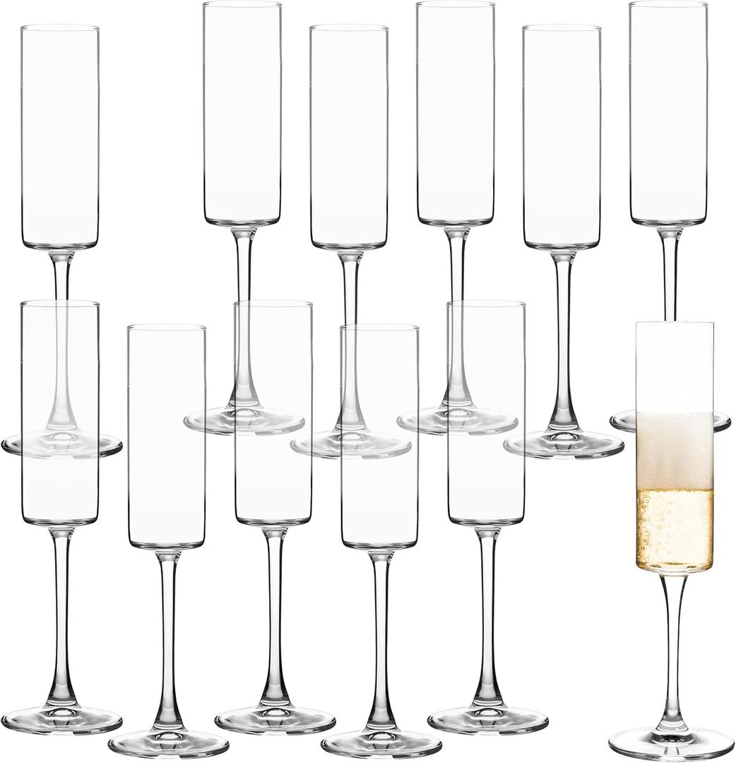 UMEIED Champagne Flutes, 6oz Edge Champagne Glasses Set of 12 with Long Stem - Sparkling Glasses & Elegant Gift for Home, Wedding, Anniversary, Party, Birthday, Clear