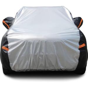 SUV Car Cover 6 Layers, Waterproof All Weather Car Cover with Zipper Door, Indoor/Outdoor Full Cover, Sun Rain Snow UV Protection with Cotton, Fit SUV Jeep-Length (190" to 200") (Silver+Black)
