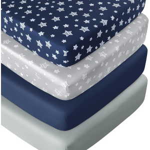 Crib Sheets for Boys or Girls 4 Pack, Fitted Crib Sheet for Standard Size Crib and Toddler Mattresses, Soft and Breathable Material, Navy