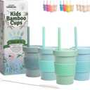 Grow Forward Bamboo Kids Cups with Lids and Straws - 10oz Drinking Cups for Kids with Childproof Twist Lids & Silicone Straws - Eco Friendly, BPA Free, Non Toxic & Dishwasher Safe - Rainforest