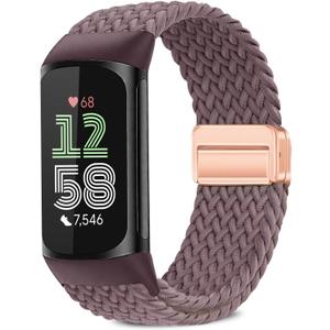 Magnetic Braided Watch Bands Compatible with Fitbit Charge 6/Fitbit Charge 5 for Women and Men,Smartwatch Replacement Elastic Nylon Sport Strap