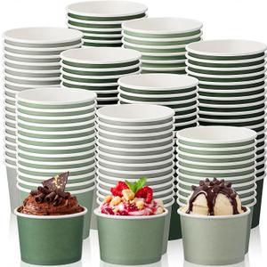 Honeydak 200 Pcs 5 oz Sage Green Paper Ice Cream Cups Bulk Gradient Solid Green Bowls Disposable Dessert Container for Summer Ice Cream Sundae Wedding Birthday Party Supplies