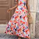 PRETTYGARDEN Women Dresses 2026 Summer Floral Sleeveless Maxi Dress Casual Spaghetti Strap Tiered Flowy Beach Long Dress (Pink, S)