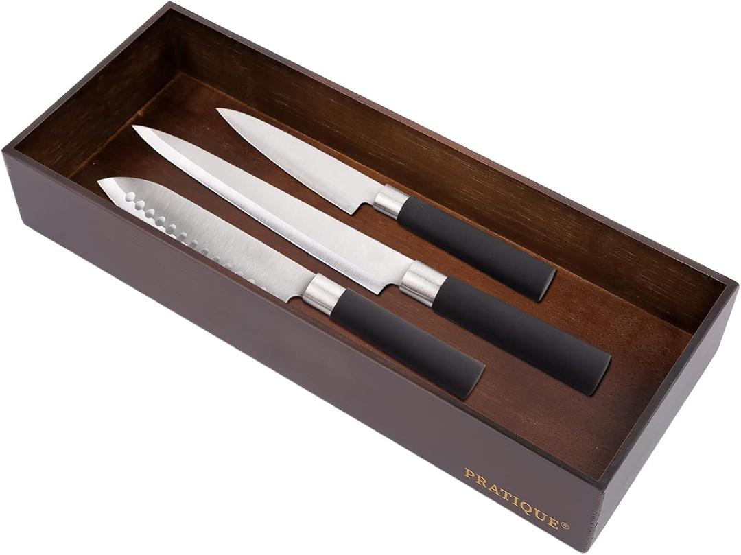 Bamboo Drawer Organizer - Kitchen Utensil Organizer Silverware Tray Cutlery Holder Office Desk Supplies and Accessories,15 * 5.9 * 2.6,Nut-brown