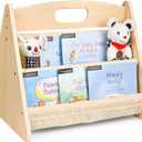 AZSKY Double-Sided Toddler Bookshelf for Kids, Montessori Bookshelf to Display Books, Sling Book Rack Organizer, Playroom Classroom Nursery Book Shelves, Wooden Kid Bookcase for Baby Girl BoyBeige
