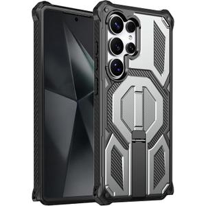 for Galaxy S24 Ultra Magnetic Case with Screen Protectors, Grey | Compatible with MagSafe, Concealed Kickstand, 2 Pack Screen Protectors, Military Grade, Double Layer, Shockproof Protection
