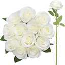 JUSMAI 12pcs Roses Artificial Flowers Ivory Silk Roses with Long Stems Fake Flowers for Wedding Bouquet Centerpices Decorations Party Bridal Baby Shower Home Decor