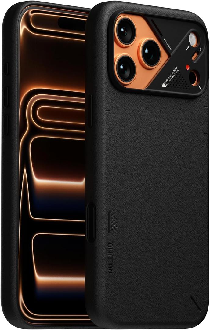 Aulumu A17 Vegan Leather CoolHyper iPhone 17 Pro Max Case | Camera Control | with Cooling Fins | Luxury Comfort | Compatible with MagSafe | Complete Wrap-Around - Black
