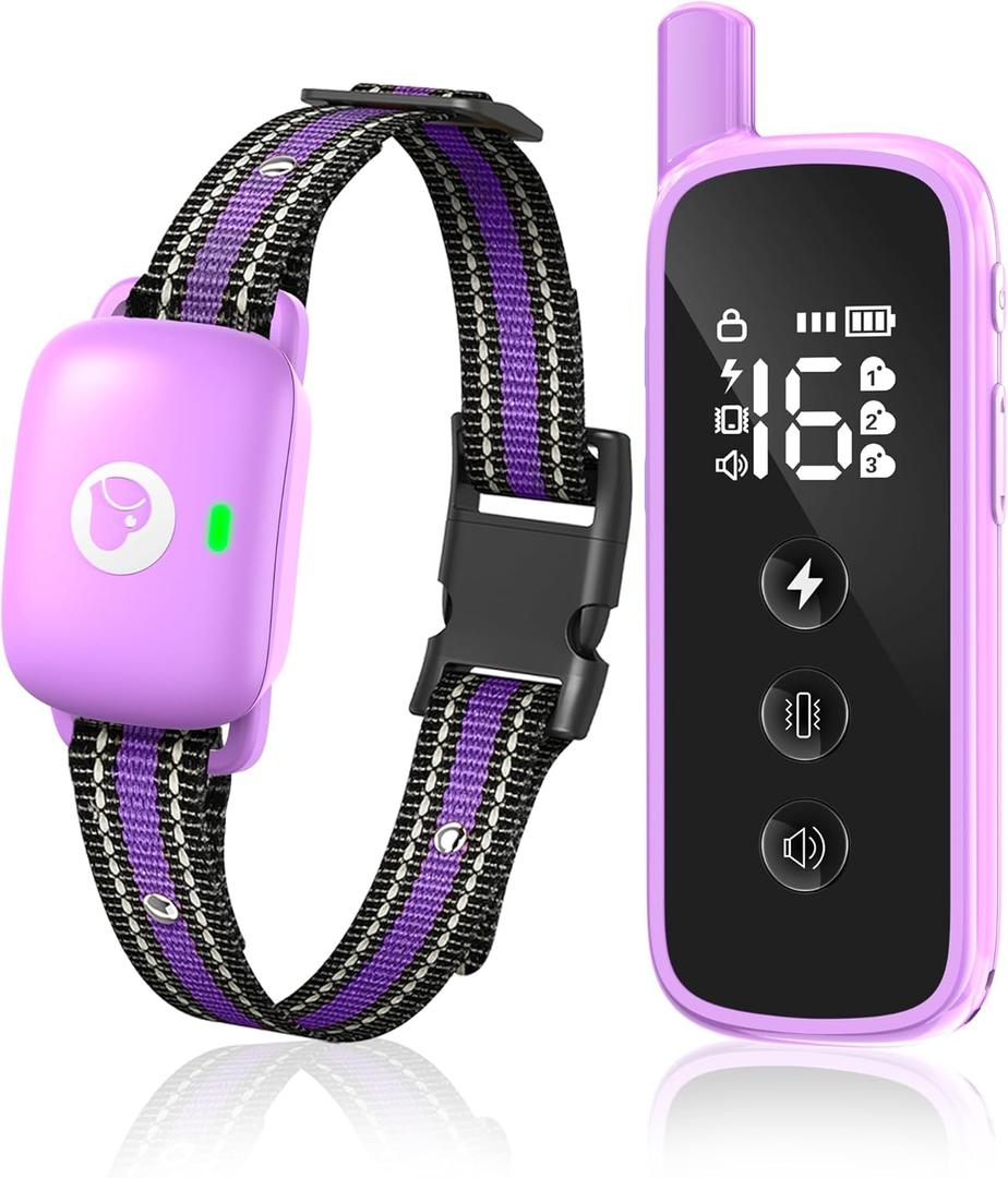 Dog Shock Collar - 2600FT Dog Training Collar with Remote, 3 Modes(Beep/Vibration/Shock), Security Lock, IP68 Waterproof Rechargeable E-Collar for 10-120lbs All Breeds (Purple)