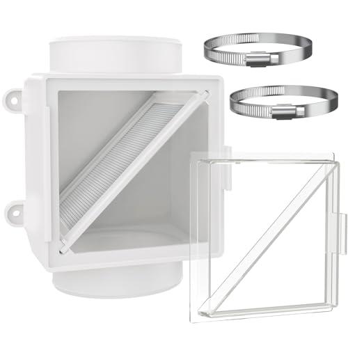 Dryer Lint Trap, Indoor Dryer Vent with Lint Catcher Filter,Secondary Dryer Duct Lint Trap with 2 4" Plastic Clamps, Accommodates 4" Transition Ducts, A Good Match for Dryer Booster Fan