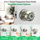 Smart Door Knob Fingerprint Door Lock 4-in-1 Keyless Entry (Fingerprint/App/Code/Key) with Auto-Lock Easy Install for Home/Bedroom/Office-Silver