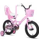 KEANO Zinnia 14 16 20 Inch Kids Bike for Girls Ages 3-10 Years, Girls' Bikes with Training Wheels, Streamers, Basket and Doll Seat, Children Bicycles