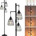 9MMML 68 Living Room Floor Lamp, Industrial Farmhouse 3 Teardrop Cage Standing Lamp,Black Tall Floor Lamp for Bedroom Office, 3 LED Edison Bulbs Included