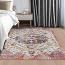 2x3 Washable Area Rug, Low-Profile Entryway Rug with Non-Slip Backing & Durable Edge Binding, Vintage Rug Pattern, Small Rugs for Entryway, Kitchen & Living Room