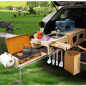 JAGAHAHA The Ultimate Overland Kitchen, Robust Wooden Camping Kitchen, Camping Kitchen, Foldable Lightning-fast Assembly in 30 Seconds, Overland Kitchen Foldable, Perfect for SUVs and Boots, Driver