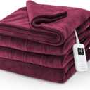 Sunbeam Electric Royal Luxe Microplush Heated Blanket, 12 Heat Settings, 12-Hour Selectable Auto Shut-Off, Fast Heating, Warm and Cozy, Cabernet Color, Full, 84" x 72"