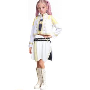 Girls Pop Singe Costume Fancy Stage Outfit Set Kids Halloween Cosplay Role Play Dress Up White Size 140