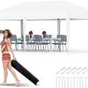 GarveeLife 10x20 Pop Up Canopy, Beach Ten with One Push Setup, Heavy Duty Outdoor Instant Canopy Tent with Portable Roller Bag, Silver Coated Top, 3 Adjustable Height, Sandbags,White
