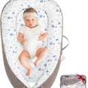 HKAI Baby Lounger  Soft Cotton Infant Floor Seat for Newborn to 24 Months, Portable Travel-Friendly Pillow for Boys & Girls (Grey Star)