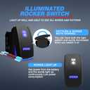 MICTUNING LS083601JL Laser Stereo Rocker Switch Kit, On/Off LED Light, 20A 12V, Blue