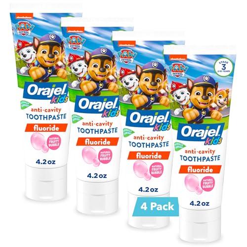 Orajel Kids Paw Patrol Anti-Cavity Fluoride Toothpaste, Natural Fruity Bubble Flavor, 4.2oz (4-Pack)