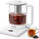 Electric Tea Kettle with Infuser, 1.5L Glass Water Boiler with Temperature Control, 24H Keep Warm & Auto Shut-Off, White