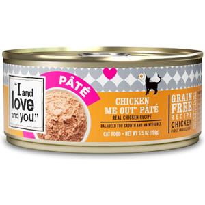 I and love and you Wet Cat Food - Chicken Me Out Pâté - Chicken Recipe, Grain Free, Filler Free, 5.5oz Pack of 12 Cans, Best By: AUG 2027