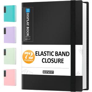 Sooez 72 Pocket Binder with Plastic Sleeves & Elastic Band, Large Capacity 8.5x11 Presentation Book Display 144 Pages, Art Portfolio Document Folder with Clear Sheet Protectors for Office School