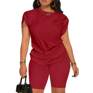 PINSV Women 2 Piece Outfits Summer Sweatsuits Biker Short Workout Jogger Sets, XL