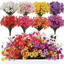 Suncalla 64 Bundles Artificial Flowers for Outdoors, UV Resistant Artificial Faux Silk Flowers, Mixed Color Realistic Faux Silk Flower for Spring Summer Decoration Indoor Outdoor Planters Garden Porch