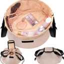 Lay Flat Open Barrel Drawstring Makeup Bag,Large Travel Makeup Bag,Portable Cosmetic Bag Travel Bags Toiletry Bags for Travel Toiletries Accessories Essentials(Khaki)