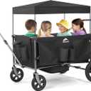 4 Seater Foldable Wagon Stroller & Cargo,with 5-Point Harnesses,Adjustable Push/Pull Handle, Removable Sun Canopy, One-Step Locking Design, Suitable for Family Travel, 4 Children Ride, Gift
