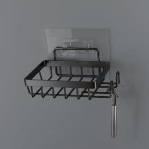 Adhesive Soap Bar Holder for Shower Wall, Self Draining Soap Dish Container Caddy Saver with 2 Hooks for Razor Loofah, Shampoo Sponge Tray Case Box for Bathroom Kitchen Sink, Black