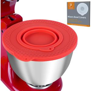 Silicone Mixers Bowl Cover Compatible with KitchenAid 4.5-5 Quart Tilt-Head Stand Mixers Bowl,with Collapsible Small Bowl(Red)