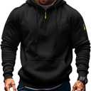 Men's Fleece Workout Athletic Pullover Hoodie Long Sleeve Basic Quarter Zip Pullover Sweatshirt with Kanga Pocket (Medium, Black-1)