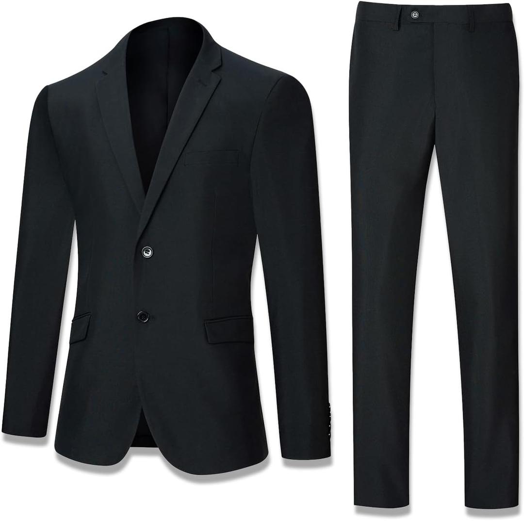 Men's Suit Slim Fit 2 Piece Suits for Men, Two Button Blazer Jacket Pants Set with Tie for Wedding Business Dinner (Black)