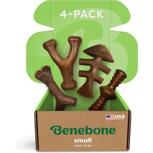 Benebone Small 4-Pack Dog Toys for Aggressive Chewers Durable Dog Bones, Made in USA Dog Toys for Small Dogs Under 30 lbs (EXP 12/08/26)