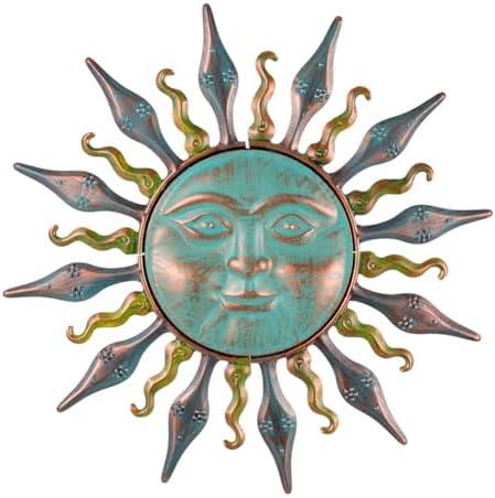 HOBYLUBY Metal Wall Art Decor, 25'' Large Wall Art Hanging Decor & Wall Sculpture, Sun Wall Decor for Patio, Fence, Garden, Home Decor(Cyan)