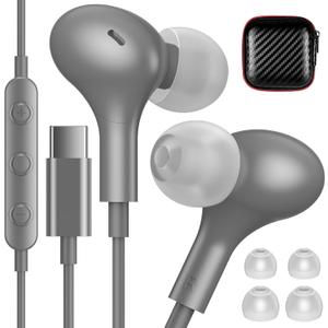 iMangoo for Apple USB C Wired Headphones, Hi-Fi Sound Corded Earbuds, Ergonomic Small in Ear Buds for iPhone 17 Pro Max/17e/16 Plus/16e/15, for Samsung S26/S25 Ultra/for Pixel Type C Earphones Grey