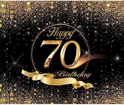 70th Birthday Backdrop Banner 10x8ft Men Black Gold 70th Birthday Decoration Background Men Women Bday Party Celebration Photos Cheers to 70 Years Old Party Backdrop