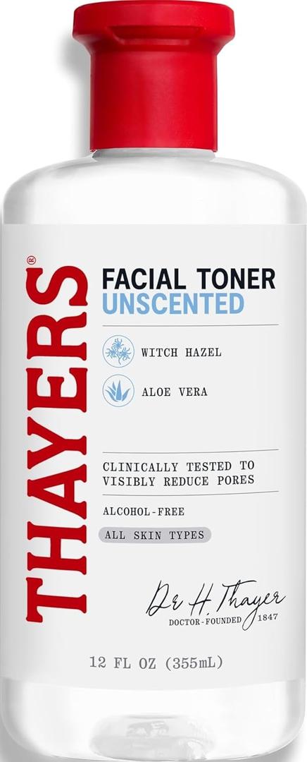 THAYERS Alcohol-Free, Hydrating, Unscented Witch Hazel Facial Toner with Aloe Vera Formula, Vegan, Dermatologist Tested and Recommended, 12 Oz 