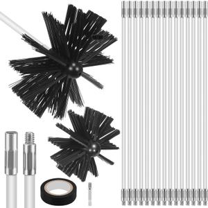 20 Feet Chimney Sweep Brush Kit - 15 Flexible Extendable Rods with Two Sizes Brush Heads for Efficient Fireplace and Stove Maintenance (3.9/5.9in)