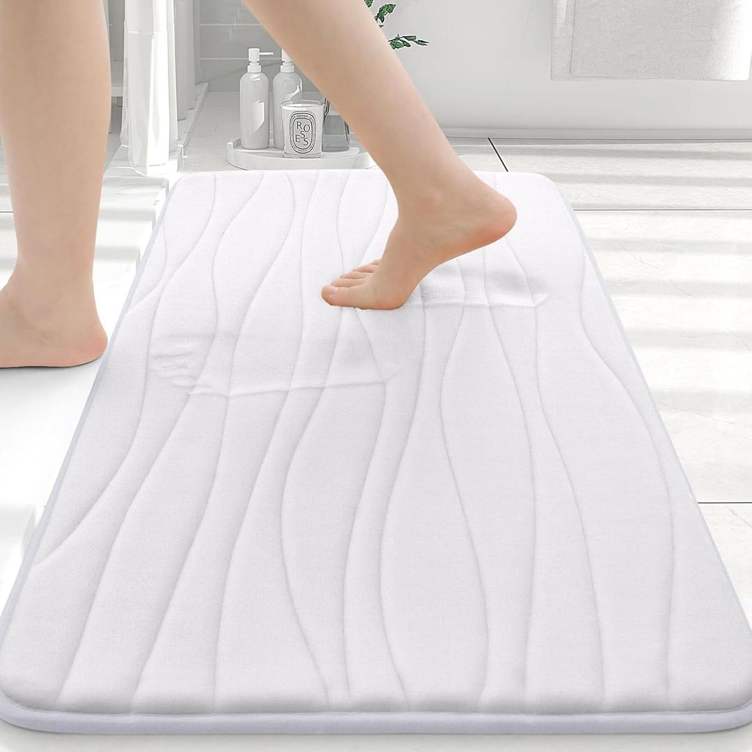 Buganda Memory Foam Bathroom Rug Mat 30x20, Extra Soft and Absorbent Bath Mats, Non-Slip and Machine Washable Bath Rugs for Bathroom Floor,Tub and Shower, Pearl White