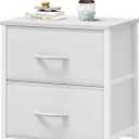 Sweetcrispy Nightstand with 2 Storage Drawers, 20" Height Small Bed Side Furniture End Table, Wooden Top Fabric Cabinet Kids Night Stand Mini Dresser for Bedroom, Closet, Entryway, Dorm, White