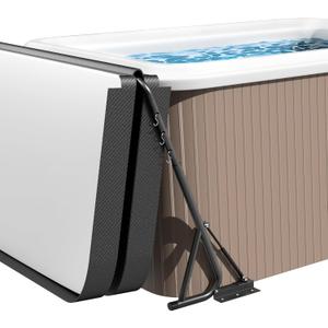 Utheer Hydraulic Hot Tub Cover Lift, No-Drill Heavy Duty Floor Stand | Set beside your spa without drilling; open the heavy cover solo, hang towels on 6 hooks, and step in sooner