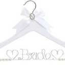 White Solid Wood Bridal Dress Hanger with Bridal Wire Lettering for Bridal Wedding Party Gift (White Coat Hanger Pearl Silver Thread)